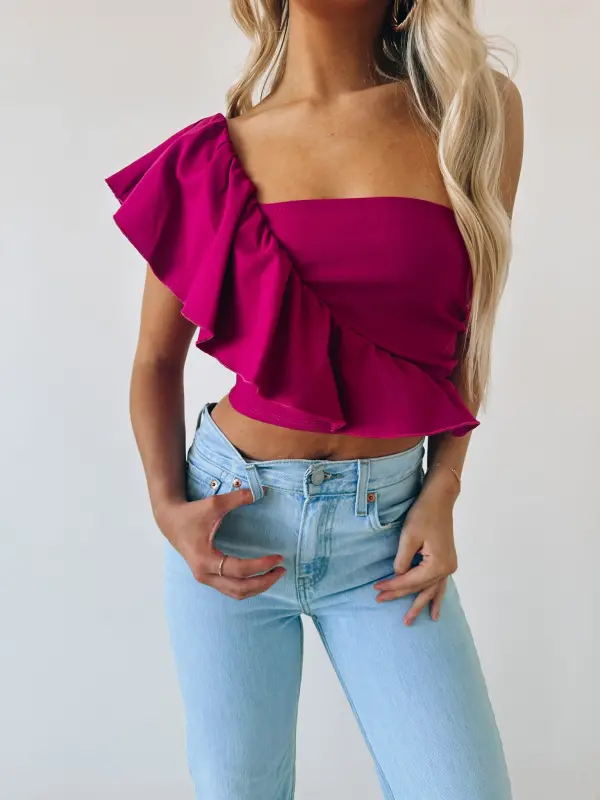 Morine Magenta One Shoulder Top-71981